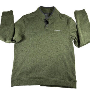 Eddie Bauer Mens L Green Fleece Pullover Sweater 1/4 Snap Y2K Outdoor Hiking